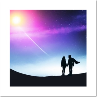 Valentine Wall Art -  Cosmic Sunset - Unique Valentine Fantasy Planet Landsape - Photo print, canvas, artboard print Posters and Art